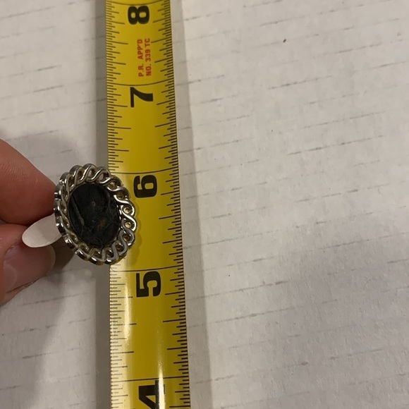 SILVER Tone Cuff Links w/ Tie Tack- leather inside- good condition- vintage - Picture 8 of 8